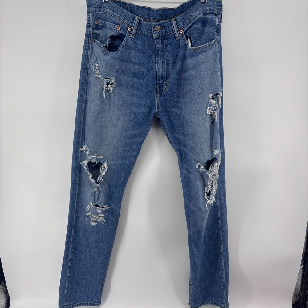 Levis 508 Jeans Mens 34x34 Distressed Denim Blue Ripped Destroyed‎ Fashion Pants